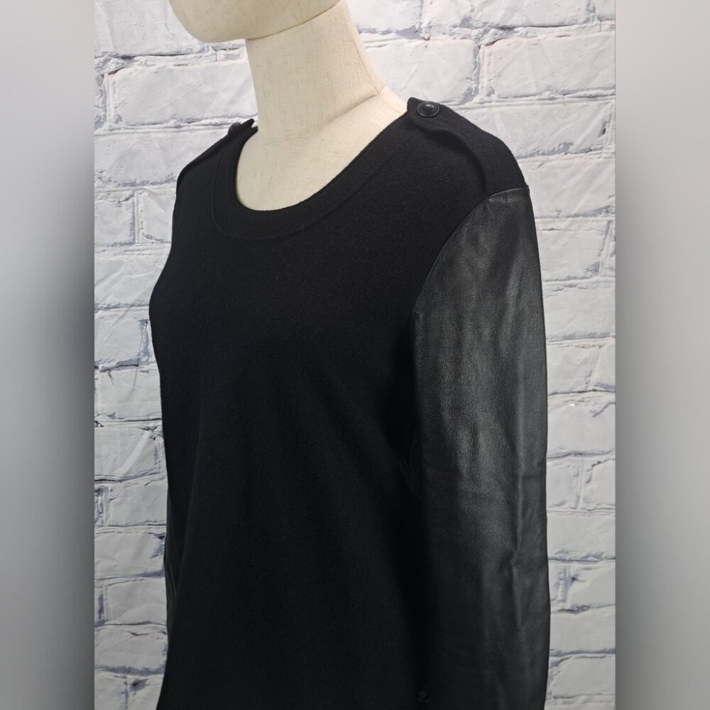 Burberry Brit Women's Sweater Wool Lambskin Leather Sleeves Black Size XS - Picture 10 of 14